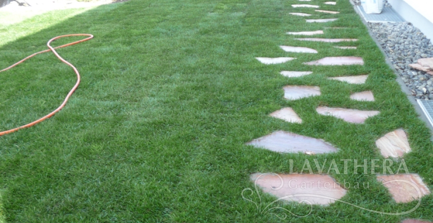 Rollrasen, Bewasserungsanlage und smaragd tujen